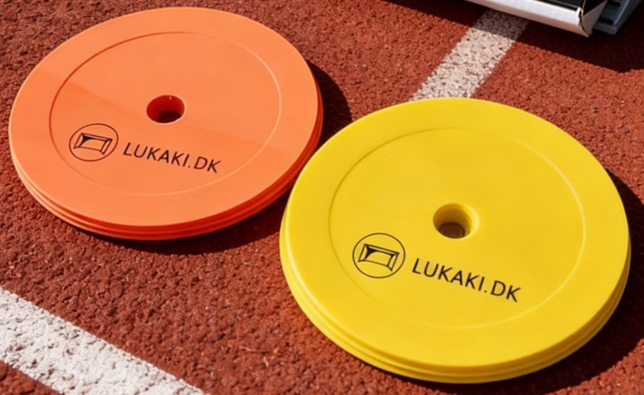 Flade markeringskegler med holder – 30 stk. i orange og gul - Lukaki.dk