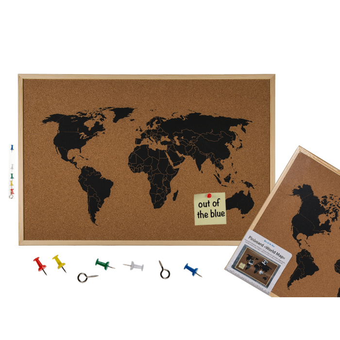 Anslagstavla med världskarta, kork (40x60 cm.)
