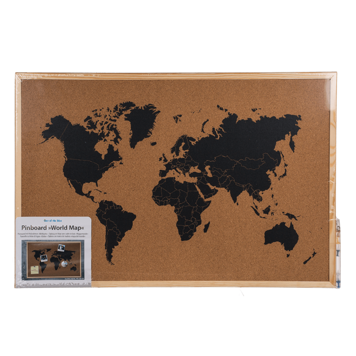Anslagstavla med världskarta, kork (40x60 cm.)