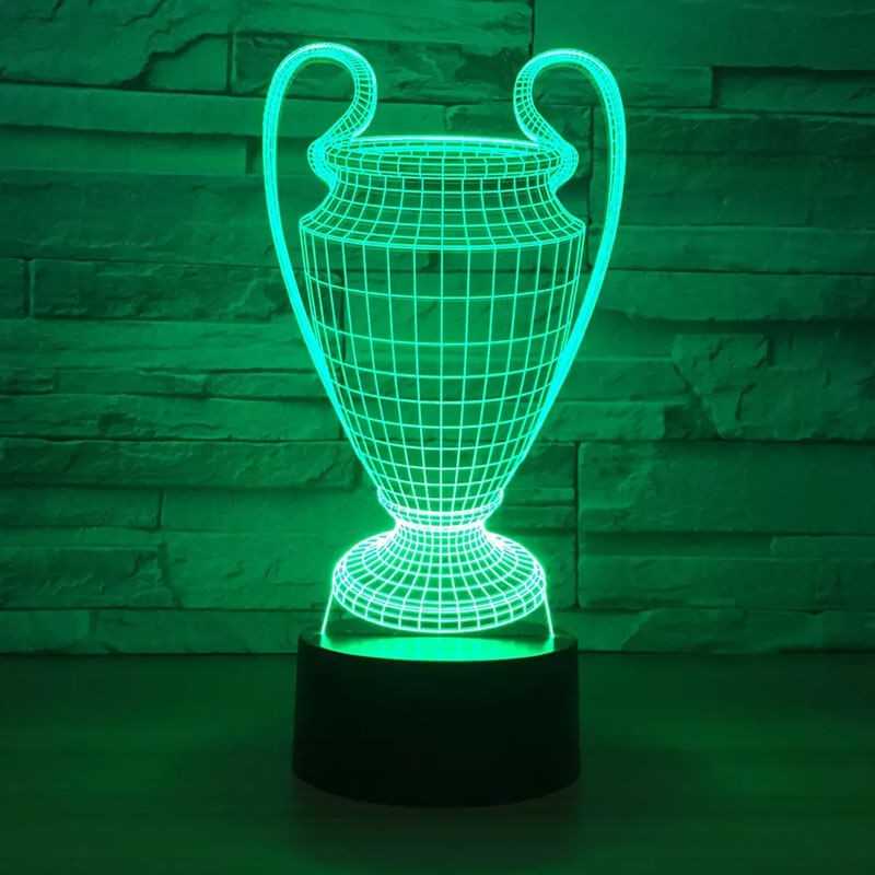 Fotbollslampa med trofé 3D - Lyser i 7 färger
